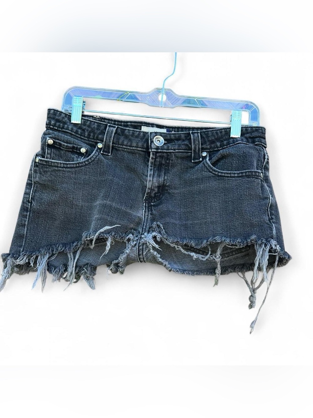 anchor blue Distressed Black Denim Cutoff Shorts